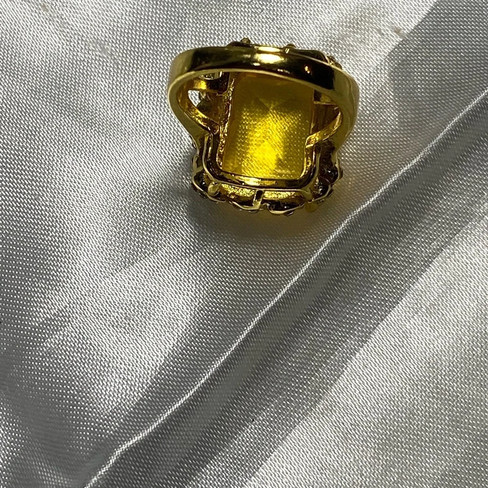 Gold Style Ring with Yellow Gemstone and Silver Accents, costume jewelry